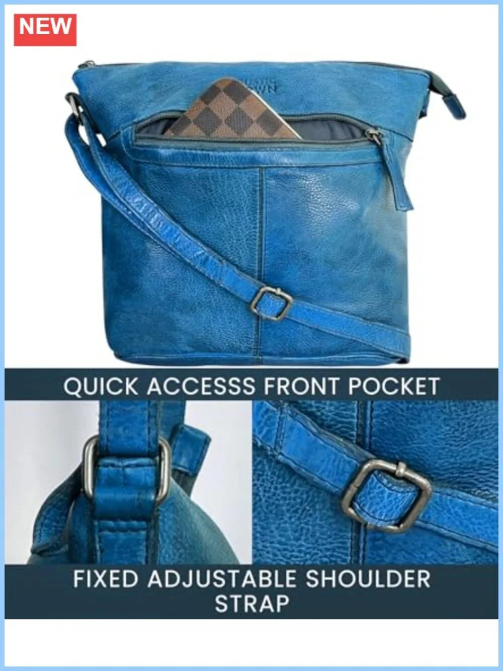 Genuine Leather Crossbody Bag w/ Adjustable Strap Satchel Purse Shoulder Sling